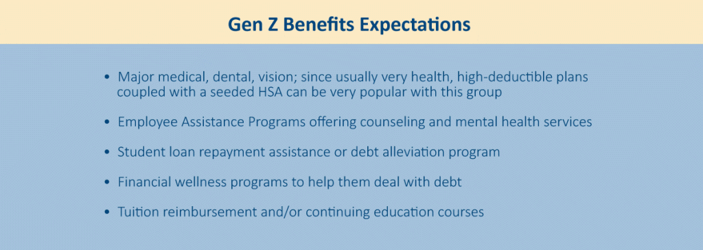 Benefits strategies for Gen Z. Benefits expectations.
